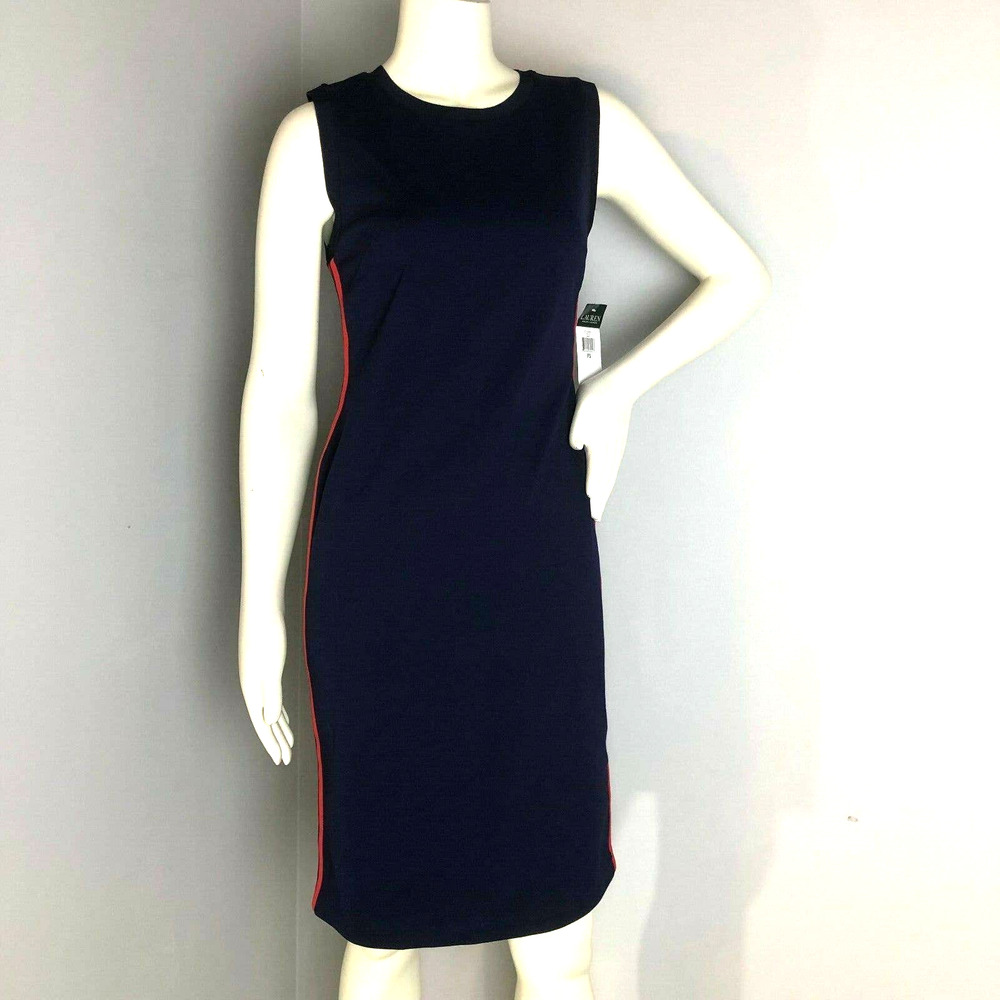 Lauren Ralph Lauren Side Stripe Sleeveless Sheath Dress Womens PS Navy Red